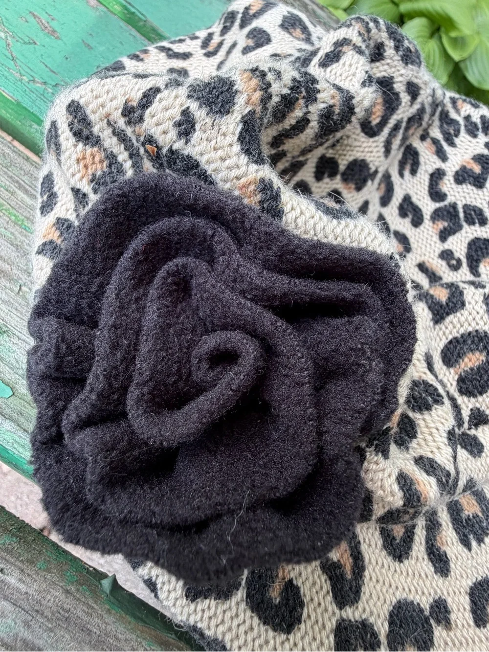 Place Leopard Print Kids Cap with Black Flower by Children’s Place Size 7-8 Girl